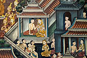 Bangkok Wat Pho, mural paintings of the vhian of the Reclining Buddha. 